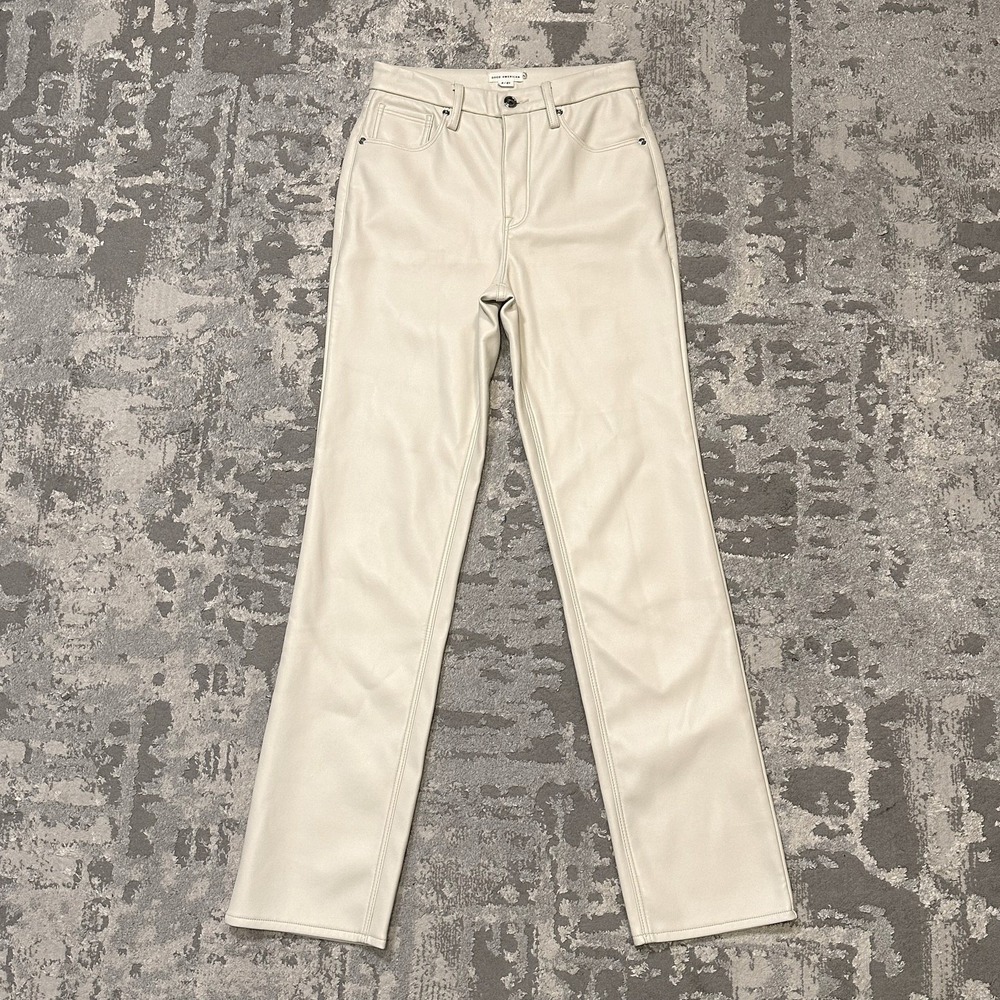 Good American Jeans Womens 4 27 White Faux Leather High Rise‎ Straight Leg Pants